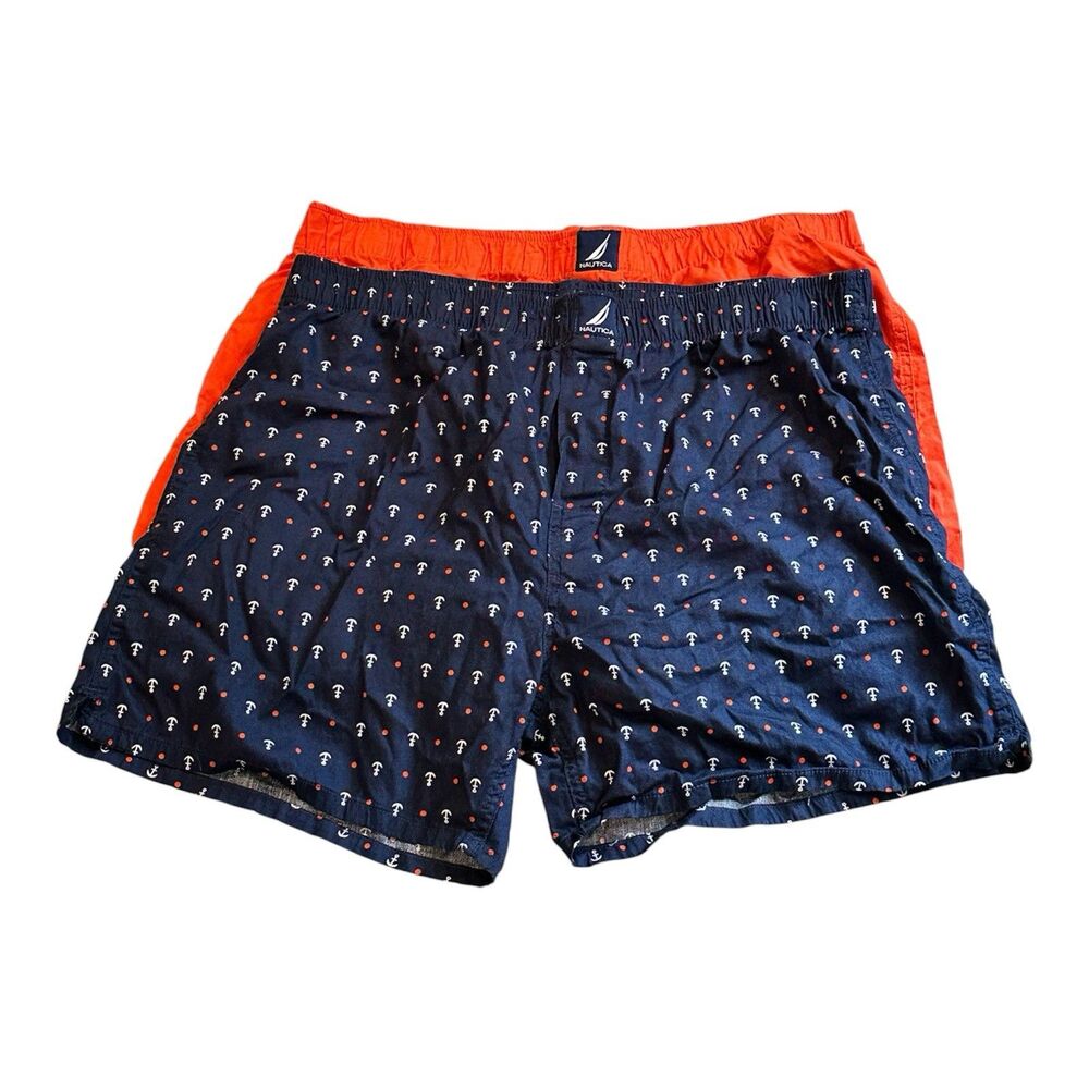 Nautica Mens XL Boxer Shorts Navy Blue Anchor Print Cotton 2 Pack Bundle
